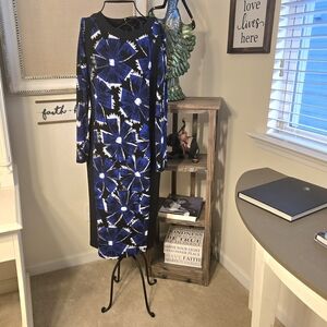 Blue Floral Long Sleeve Dress